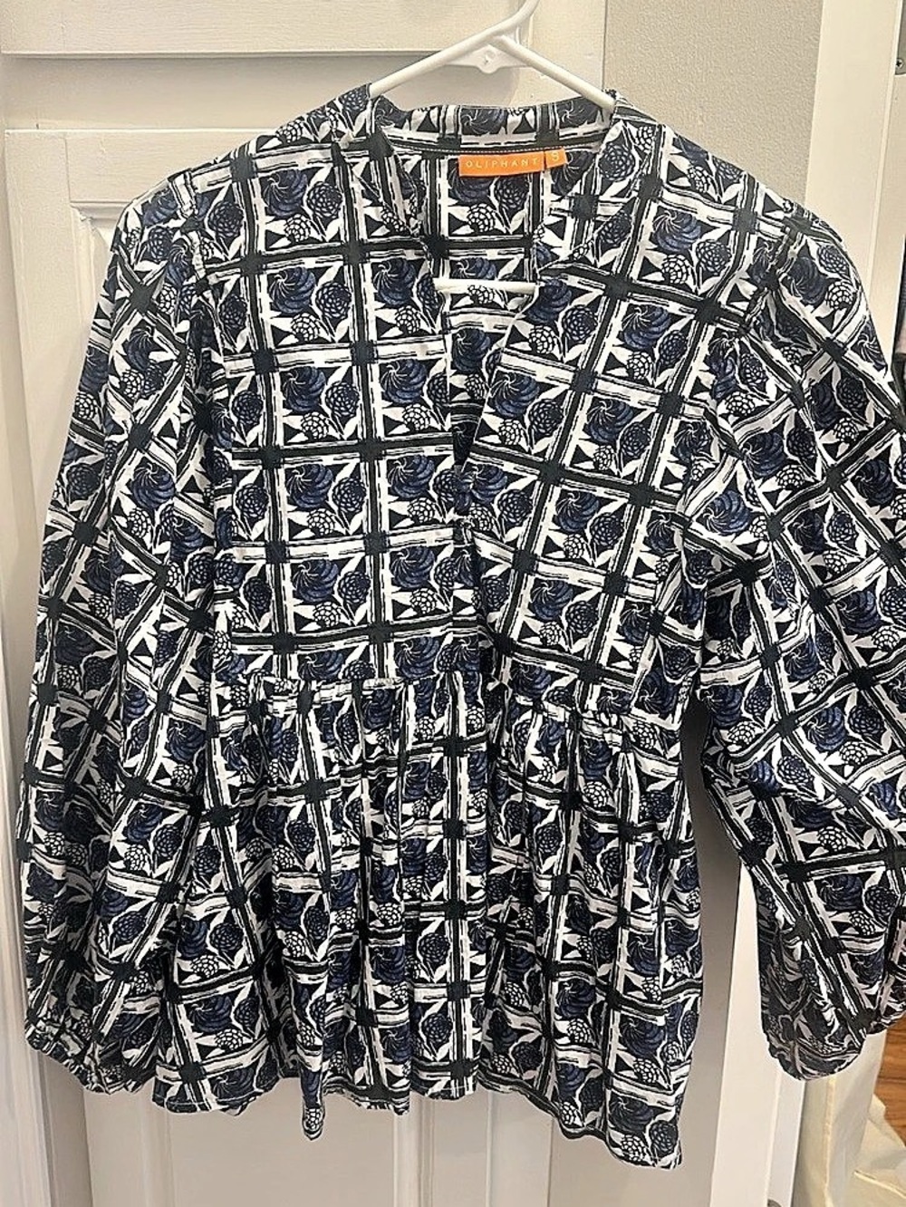 Oliphant Women's Geometric Button Down Shirt in Blue & White